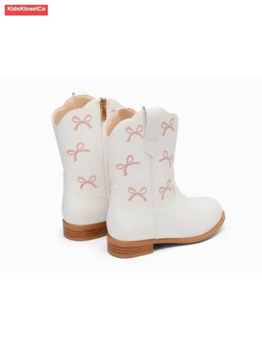 Girls Cowgirl Boots Bow Mid-Calf Faux Leather Western Boots